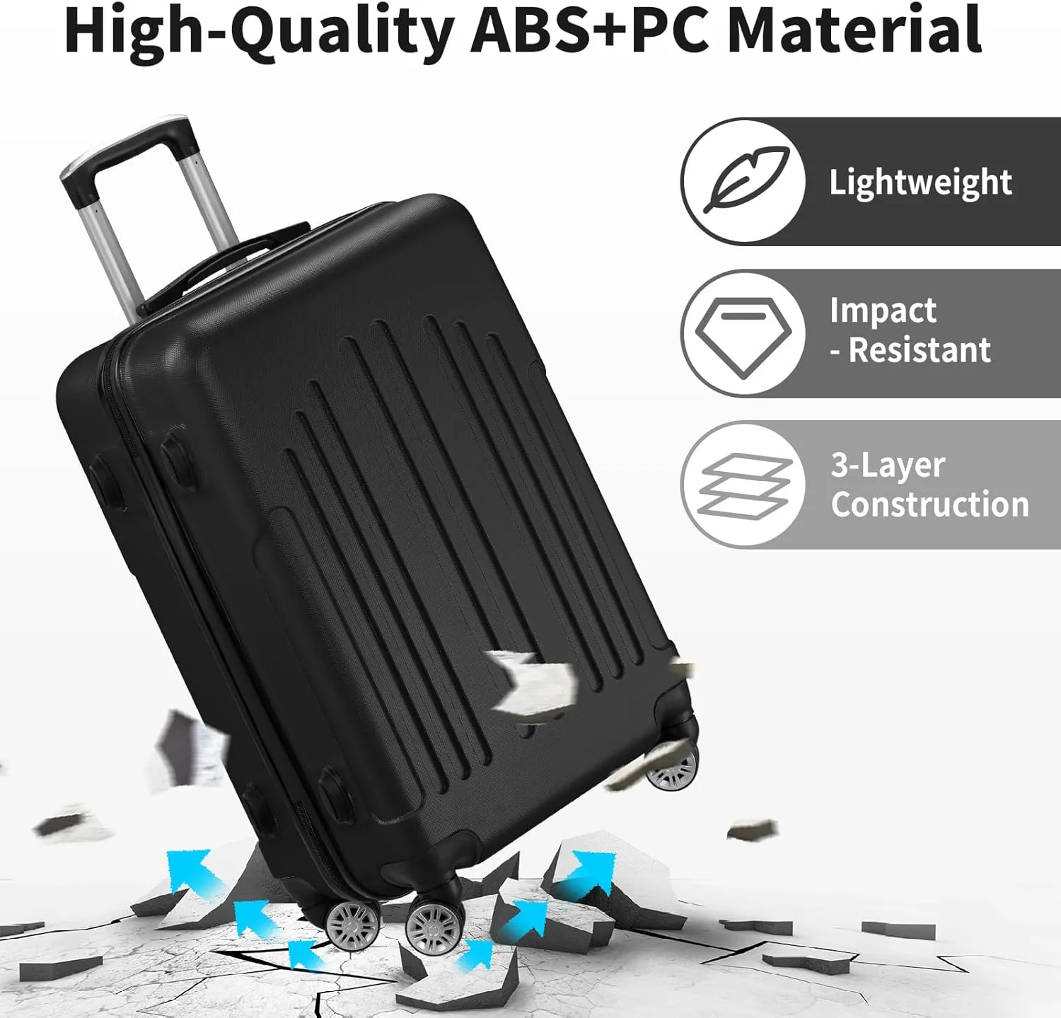 3-Piece Luggage Set with Spinner Wheels - Durable ABS PC Hardshell Suitcases, TSA Lock, Lightweight Travel Luggage Set (20" Carry-On, 24" & 28" Checked Bags)