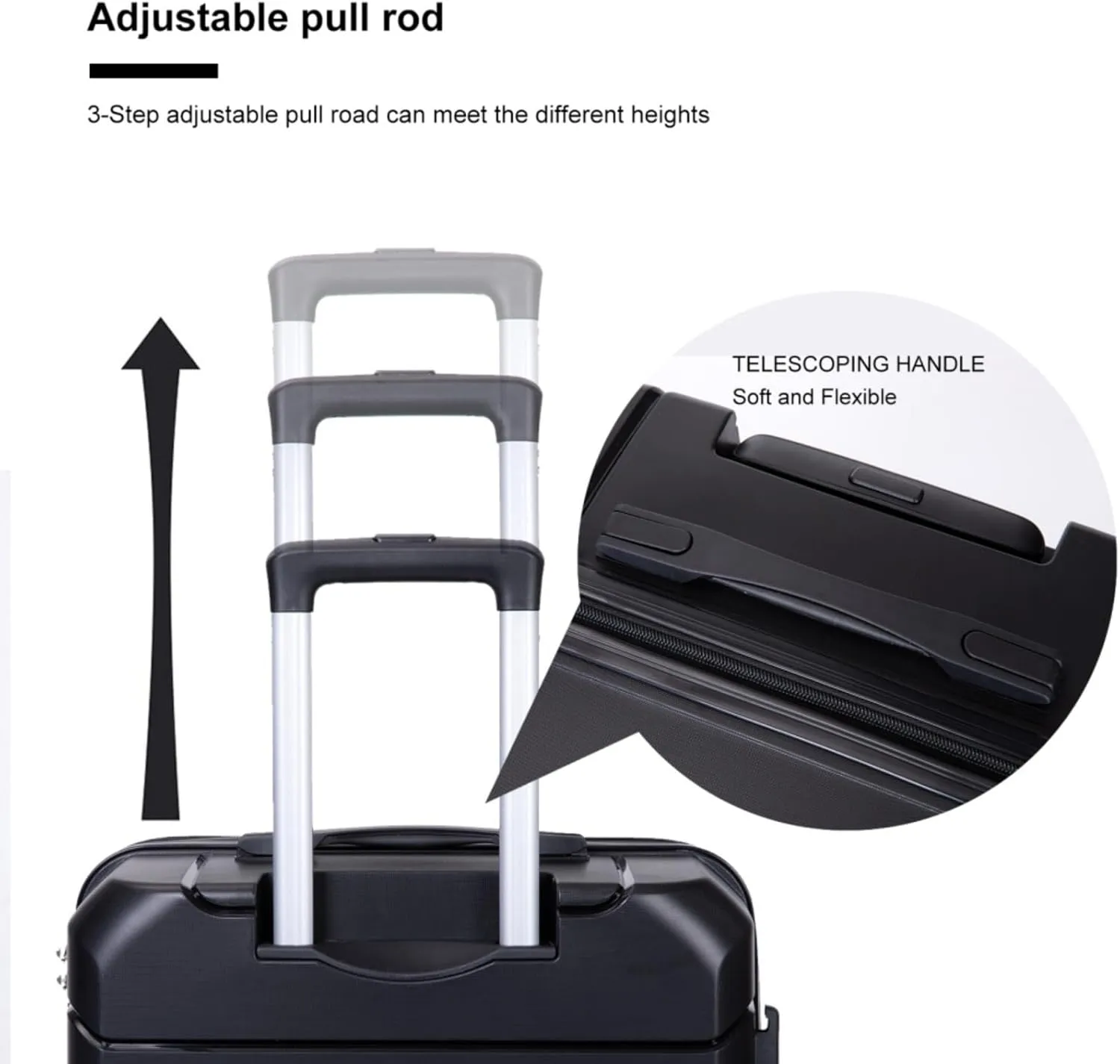 3-Piece PP Hardshell Luggage Set (20"/24"/28") - Lightweight Durable Suitcases with Lock & 360 Spinner Wheels - Black Carry-On & Checked Luggage (Black   Polypropylene)