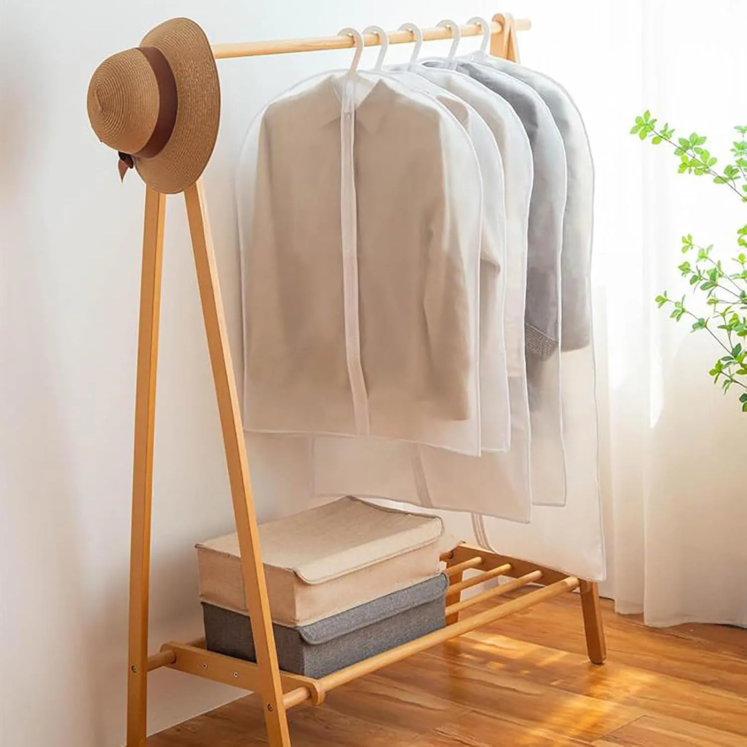 5 Pcs Translucent Garment Bags for Hanging Clothes, EVA Clear Garment Bags, Clothes Covers with Zipper for Coats, Jackets, Shirts(24x31in/60x80cm)