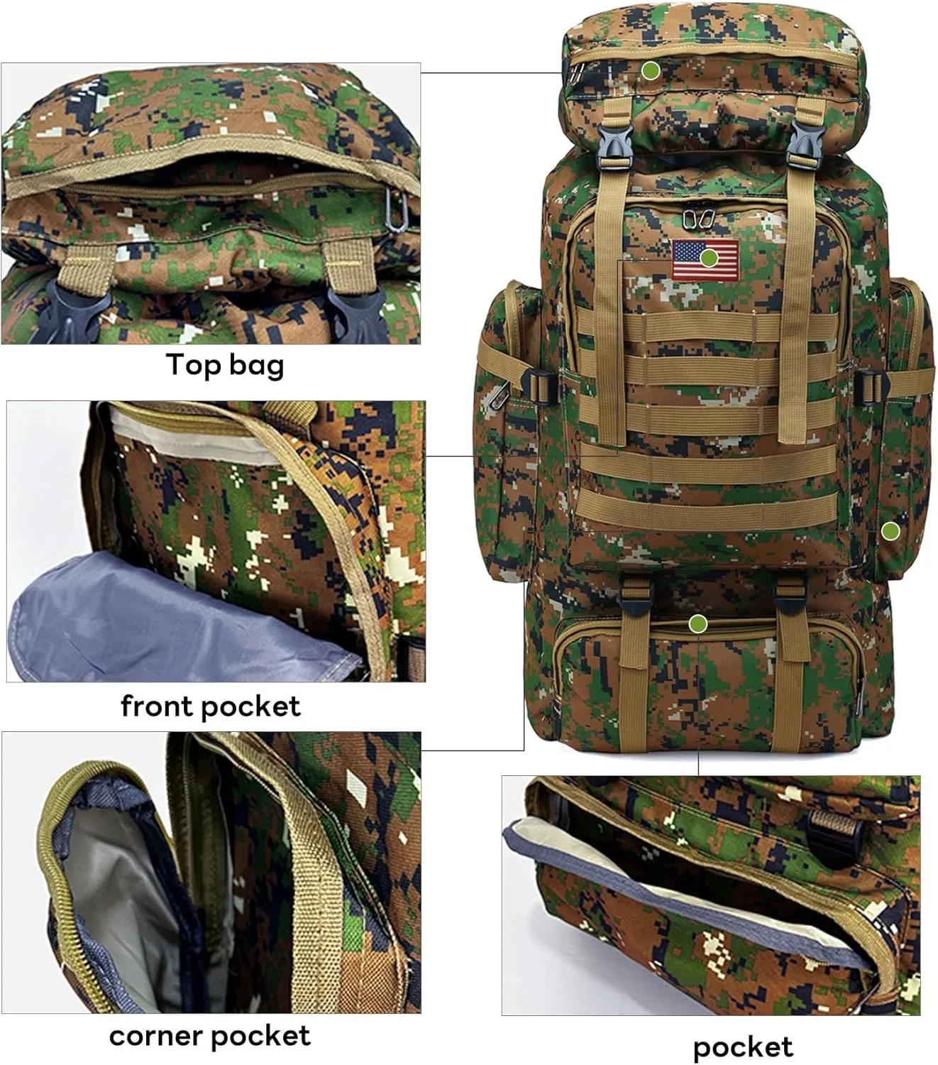 80L 2Pcs Hiking Backpack for Men Women With Sling Tactical Backpack - Molle Military Tactical Rucksack Waterproof Lightweight Hiking Backpack 3 Day Assault Pack For Travel, Climbing