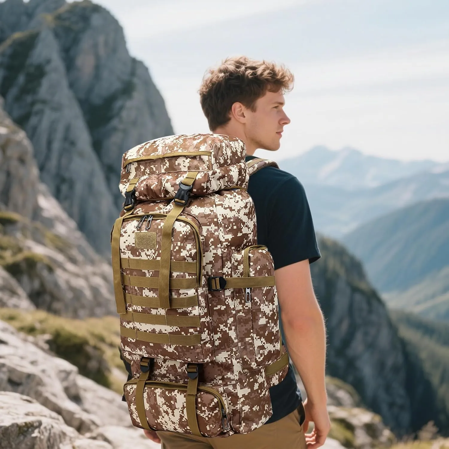 80L 2Pcs Hiking Backpack for Men Women With Sling Tactical Backpack - Molle Military Tactical Rucksack Waterproof Lightweight Hiking Backpack 3 Day Assault Pack For Travel, Climbing