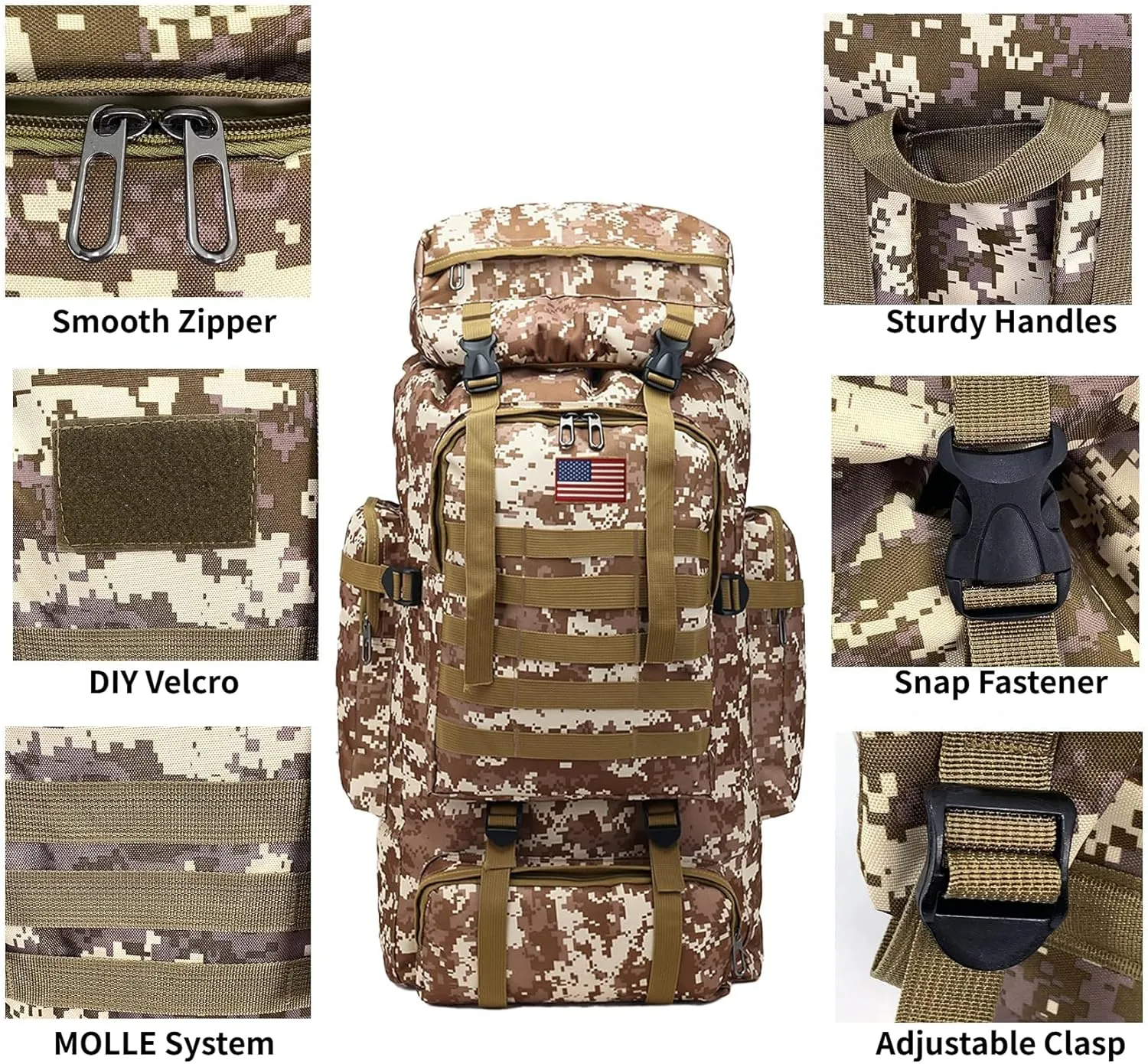 80L 2Pcs Hiking Backpack for Men Women With Sling Tactical Backpack - Molle Military Tactical Rucksack Waterproof Lightweight Hiking Backpack 3 Day Assault Pack For Travel, Climbing