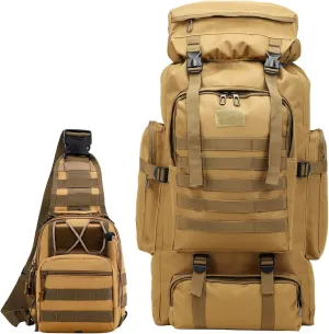 80L 2Pcs Hiking Backpack for Men Women With Sling Tactical Backpack - Molle Military Tactical Rucksack Waterproof Lightweight Hiking Backpack 3 Day Assault Pack For Travel, Climbing