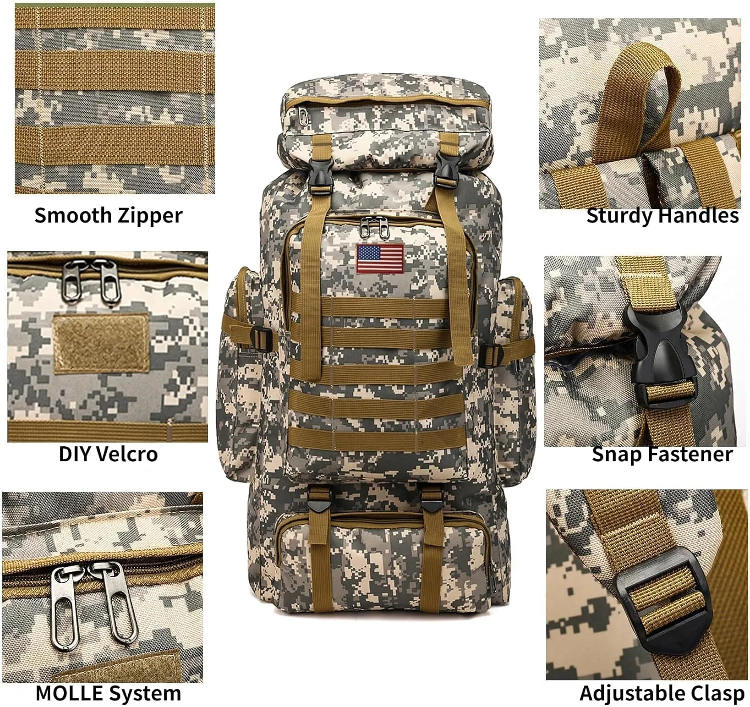 80L 2Pcs Hiking Backpack for Men Women With Sling Tactical Backpack - Molle Military Tactical Rucksack Waterproof Lightweight Hiking Backpack 3 Day Assault Pack For Travel, Climbing