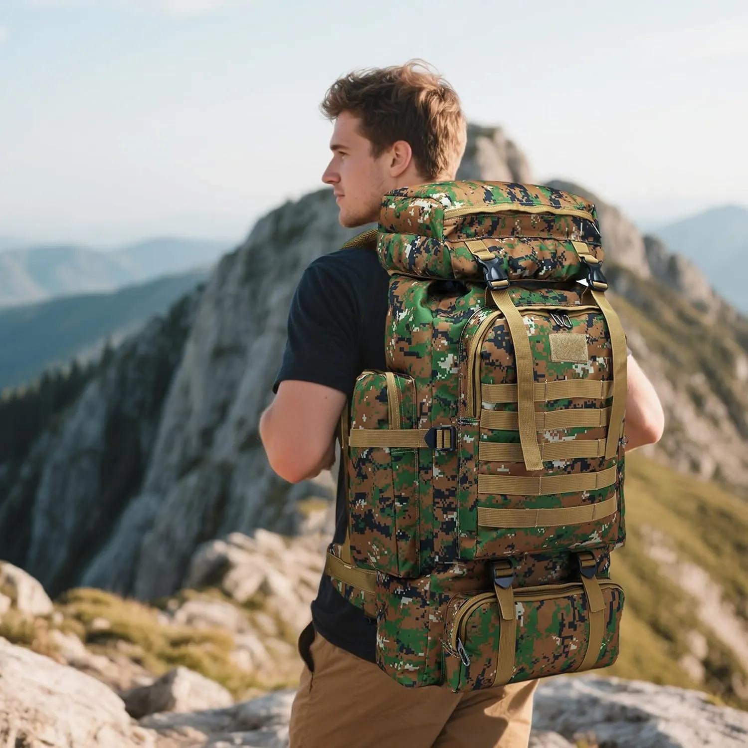 80L 2Pcs Hiking Backpack for Men Women With Sling Tactical Backpack - Molle Military Tactical Rucksack Waterproof Lightweight Hiking Backpack 3 Day Assault Pack For Travel, Climbing