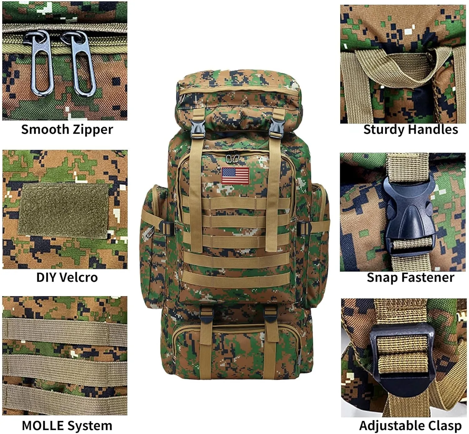 80L 2Pcs Hiking Backpack for Men Women With Sling Tactical Backpack - Molle Military Tactical Rucksack Waterproof Lightweight Hiking Backpack 3 Day Assault Pack For Travel, Climbing