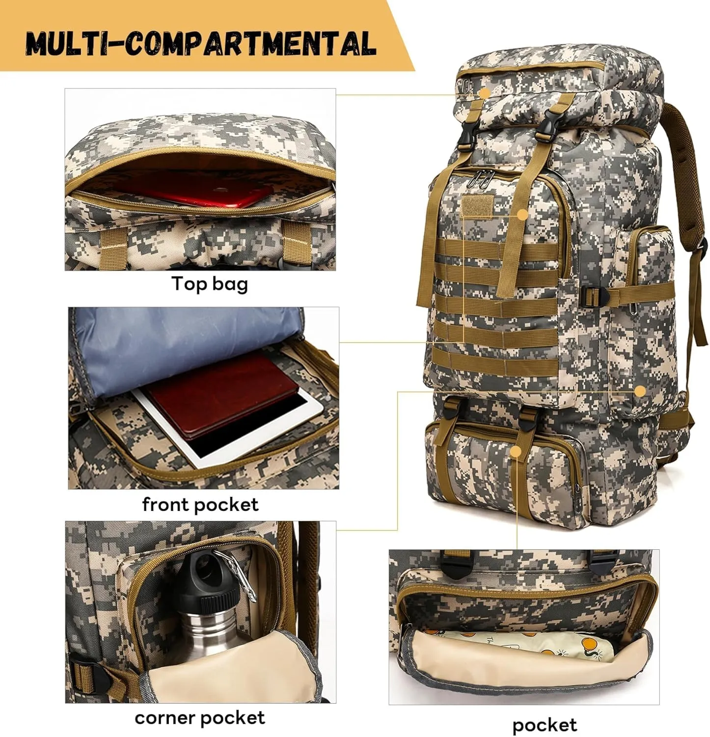 80L 2Pcs Hiking Backpack for Men Women With Sling Tactical Backpack - Molle Military Tactical Rucksack Waterproof Lightweight Hiking Backpack 3 Day Assault Pack For Travel, Climbing
