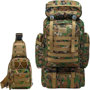 80L 2Pcs Hiking Backpack for Men Women With Sling Tactical Backpack - Molle Military Tactical Rucksack Waterproof Lightweight Hiking Backpack 3 Day Assault Pack For Travel, Climbing