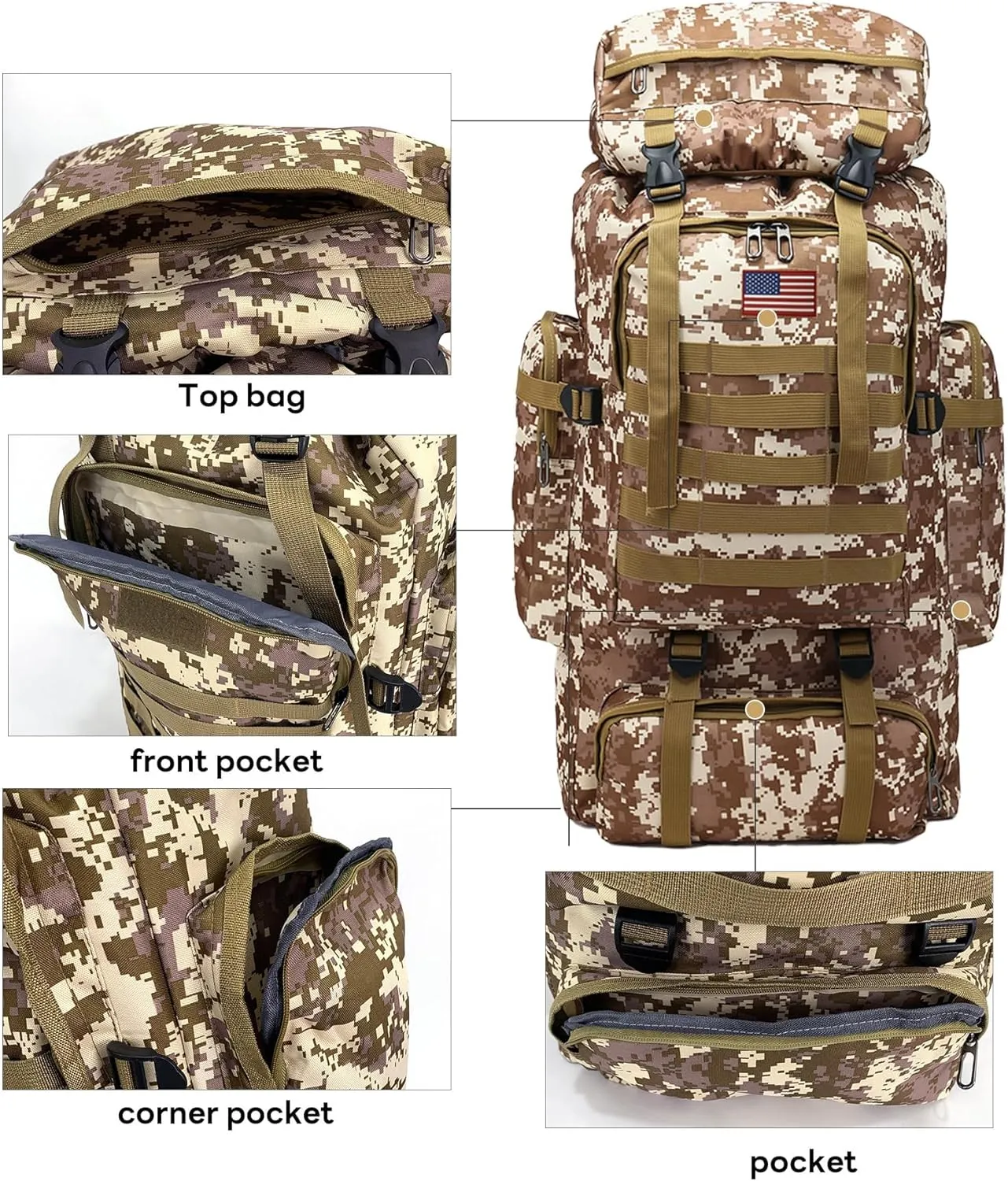 80L 2Pcs Hiking Backpack for Men Women With Sling Tactical Backpack - Molle Military Tactical Rucksack Waterproof Lightweight Hiking Backpack 3 Day Assault Pack For Travel, Climbing
