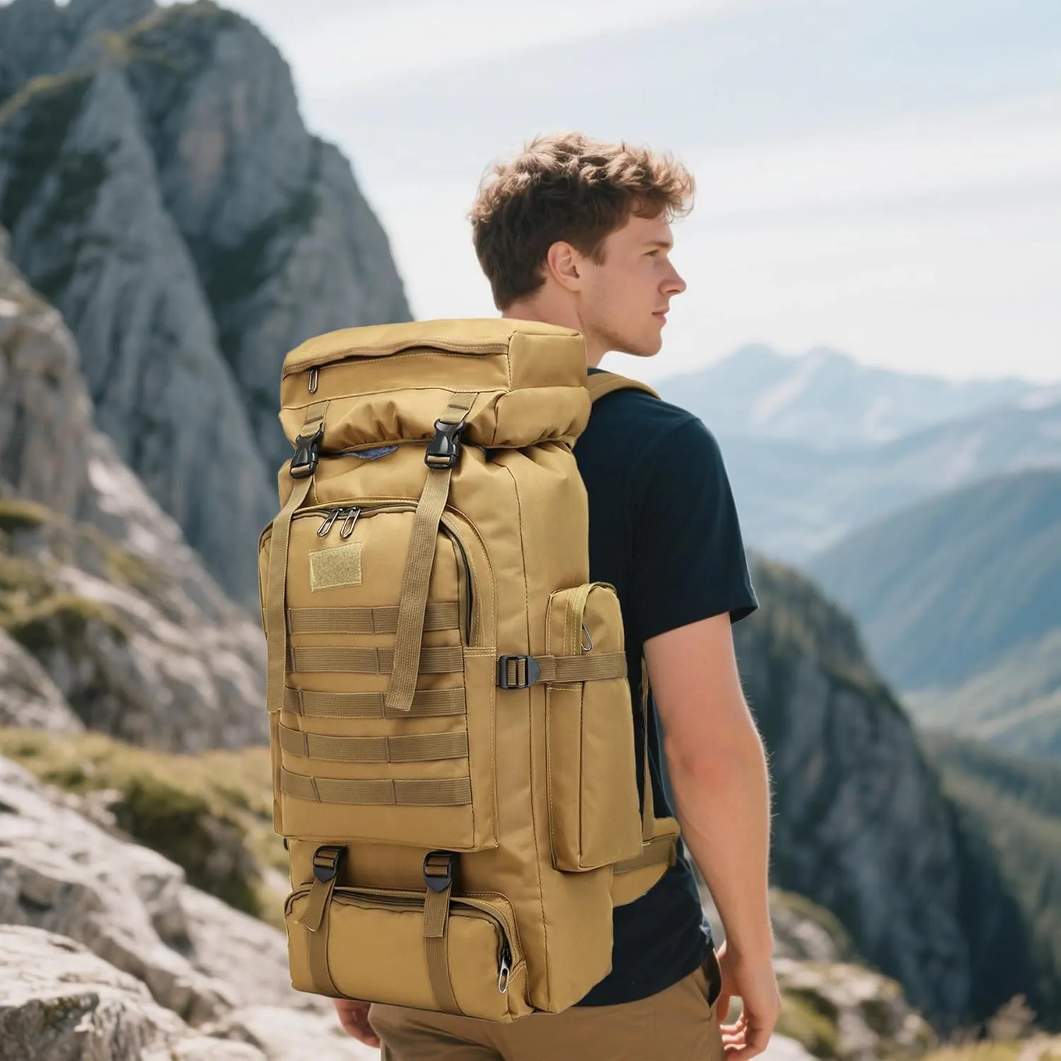 80L 2Pcs Hiking Backpack for Men Women With Sling Tactical Backpack - Molle Military Tactical Rucksack Waterproof Lightweight Hiking Backpack 3 Day Assault Pack For Travel, Climbing