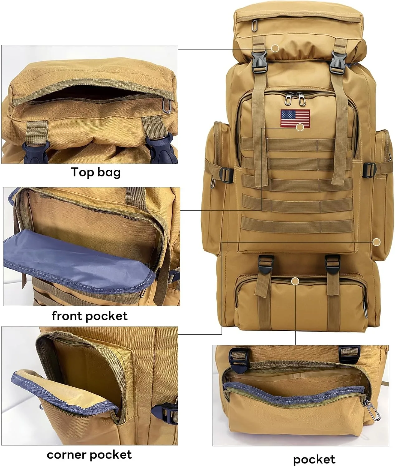 80L 2Pcs Hiking Backpack for Men Women With Sling Tactical Backpack - Molle Military Tactical Rucksack Waterproof Lightweight Hiking Backpack 3 Day Assault Pack For Travel, Climbing