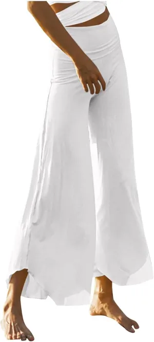 Akklian Palazzo Pants for Women 2024 Flowy Chiffon Lightweight Summer Boho Wide Leg Lounge Pants Trouser High Waist Yoga Pant