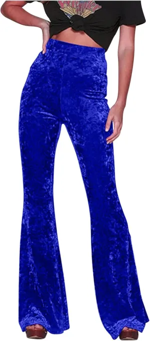 Akklian Women's High Waist Wide Leg Long Palazzo Bell Bottom Yoga Pants Velvet Elastic Waist Flare Leg Trendy Long Trousers