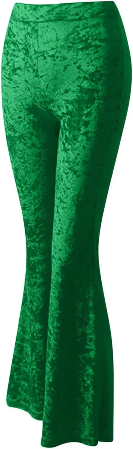 Akklian Women's High Waist Wide Leg Long Palazzo Bell Bottom Yoga Pants Velvet Elastic Waist Flare Leg Trendy Long Trousers