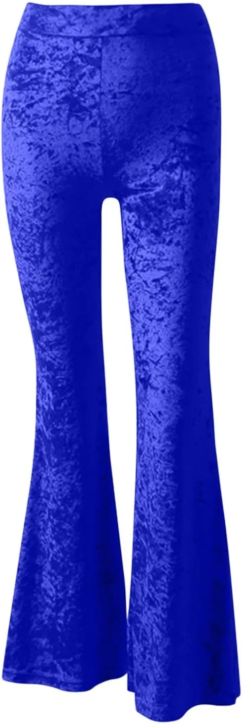 Akklian Women's High Waist Wide Leg Long Palazzo Bell Bottom Yoga Pants Velvet Elastic Waist Flare Leg Trendy Long Trousers