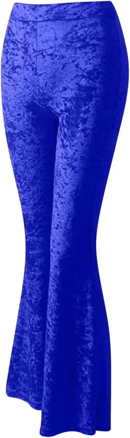 Akklian Women's High Waist Wide Leg Long Palazzo Bell Bottom Yoga Pants Velvet Elastic Waist Flare Leg Trendy Long Trousers