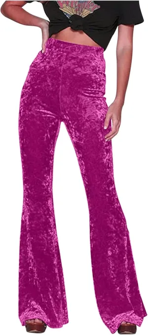 Akklian Women's High Waist Wide Leg Long Palazzo Bell Bottom Yoga Pants Velvet Elastic Waist Flare Leg Trendy Long Trousers