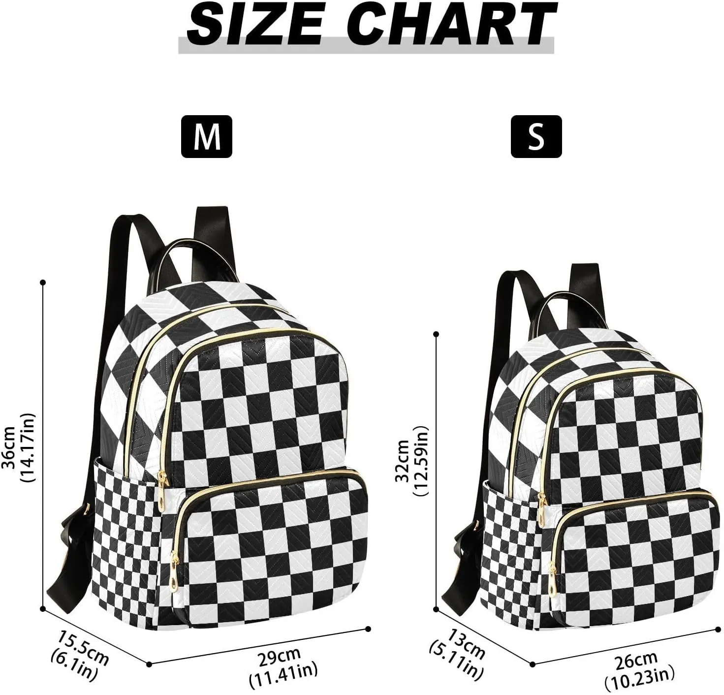 ALAZA Small Backpack Purse Black White Checkered Quilted Backpack for Women Teen Girls Fashion Daypack Ladies Bookbag Travel Work Daily Rucksack