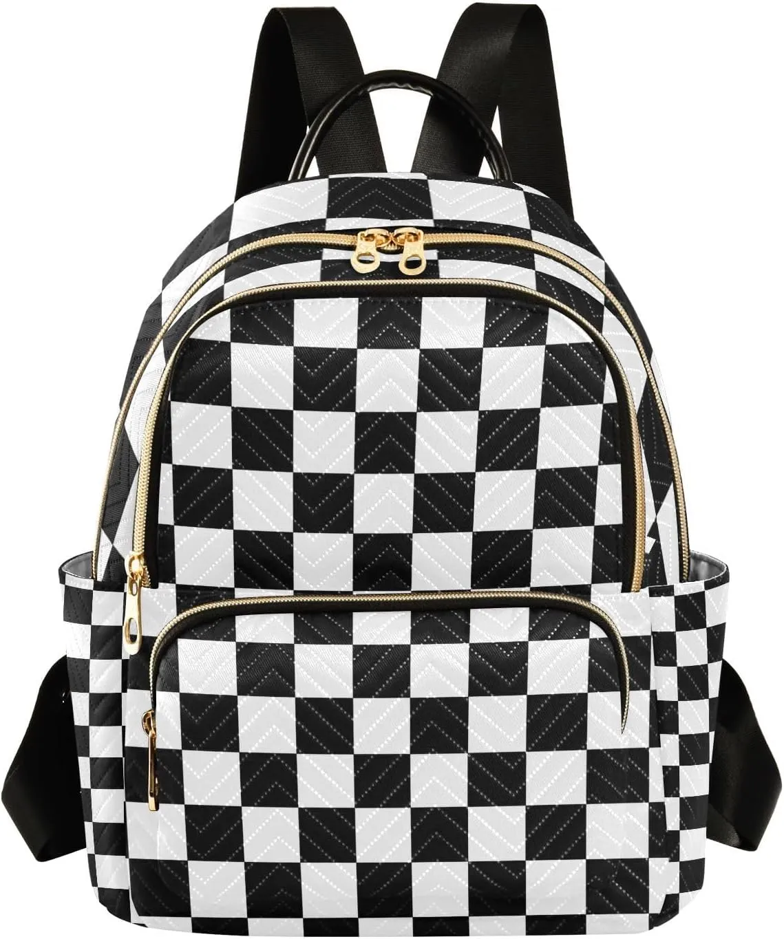 ALAZA Small Backpack Purse Black White Checkered Quilted Backpack for Women Teen Girls Fashion Daypack Ladies Bookbag Travel Work Daily Rucksack