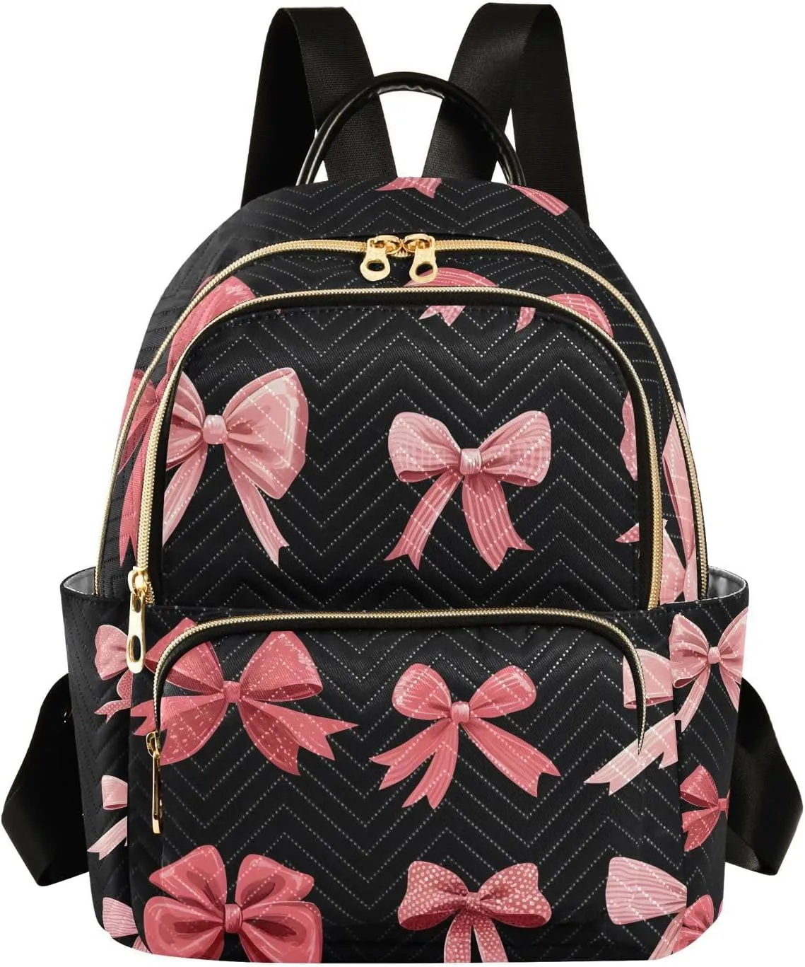ALAZA Small Backpack Purse Pink Red Bow Black Quilted Backpack for Women Teen Girls Fashion Daypack Ladies Bookbag Work Travel Daily Rucksack
