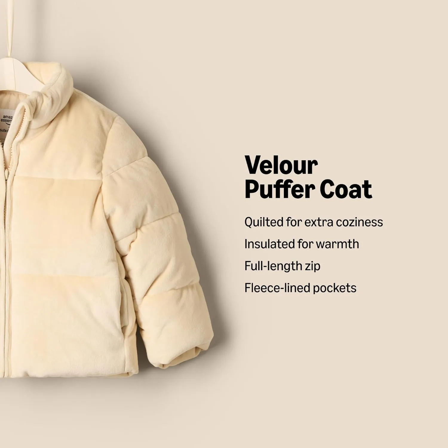 Amazon Essentials x Sofia Grainge Toddlers and Baby Girls' Velour Puffer Jacket