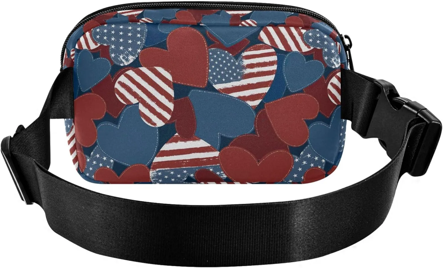 American Flag Hearts Waterproof Fanny Packs for Women Belt Bags Hip Pack Fashion Waist Bag for Women