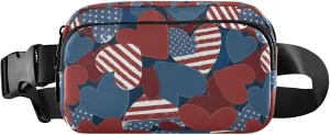 American Flag Hearts Waterproof Fanny Packs for Women Belt Bags Hip Pack Fashion Waist Bag for Women