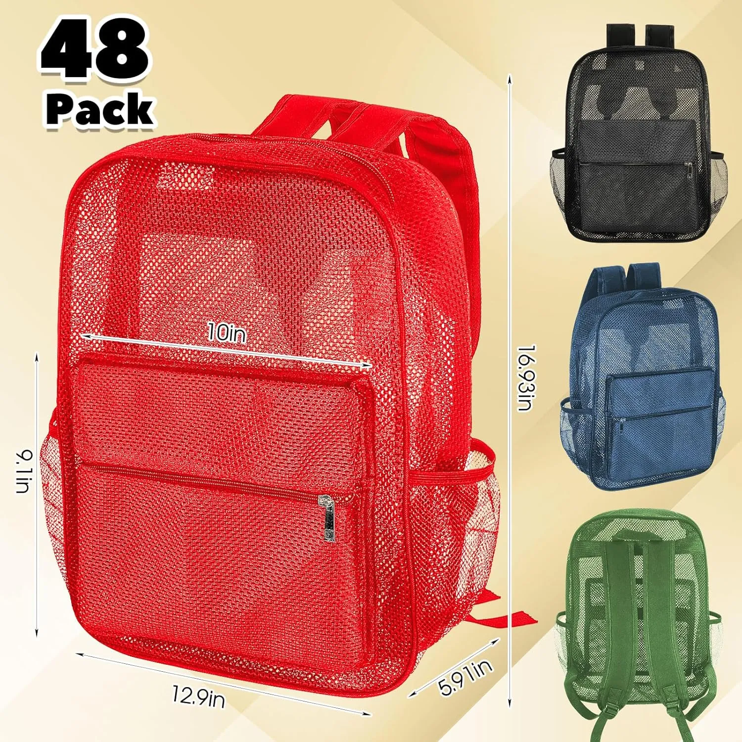 Amylove 48 Pcs Mesh Backpacks Bulk 17 Inch See Through Backpack in Bulk Heavy Duty Beach Bag for Sports Travel (Colorful)