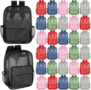 Amylove 48 Pcs Mesh Backpacks Bulk 17 Inch See Through Backpack in Bulk Heavy Duty Beach Bag for Sports Travel (Colorful)