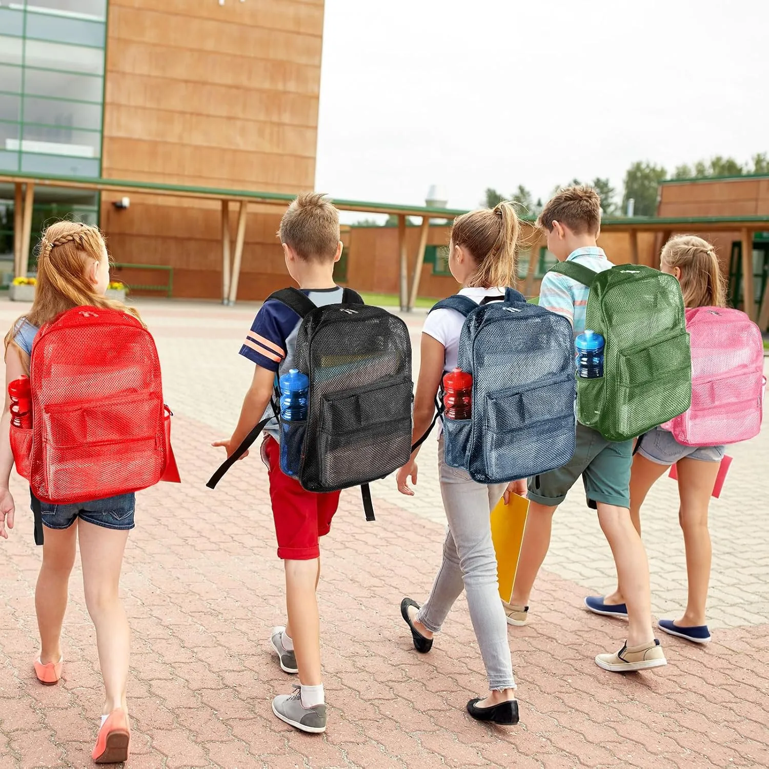 Amylove 48 Pcs Mesh Backpacks Bulk 17 Inch See Through Backpack in Bulk Heavy Duty Beach Bag for Sports Travel (Colorful)