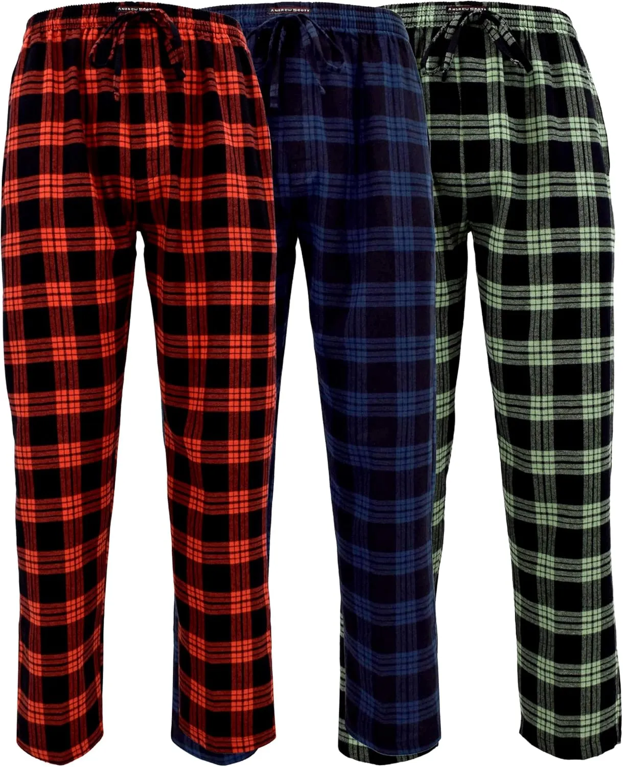 Andrew Scott Men's 3 Pack Cotton Flannel Fleece Brush Pajama Sleep & Lounge Pants