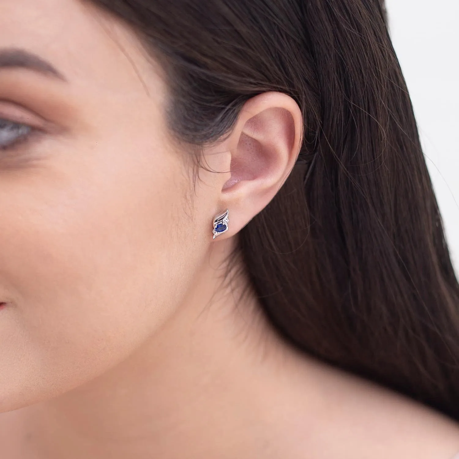 ANGARA Natural Oval Blue Sapphire and Diamond Shell Stud Earrings in Silver / 14K Solid Gold/Platinum | September Birthstone, Birthday, Engagement, Anniversary, Wedding Jewelry Gift for Women