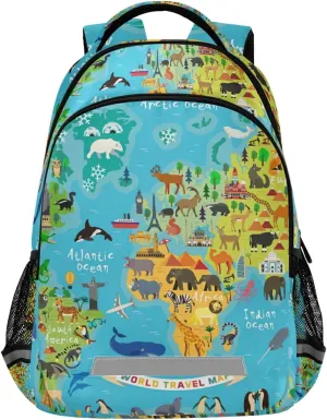 Animal Map America World for Children Kids Backpacks for Girls Boys Elementary School Bag Kids Bookbag Personalized Laptop Travel Daypack Students Rucksack