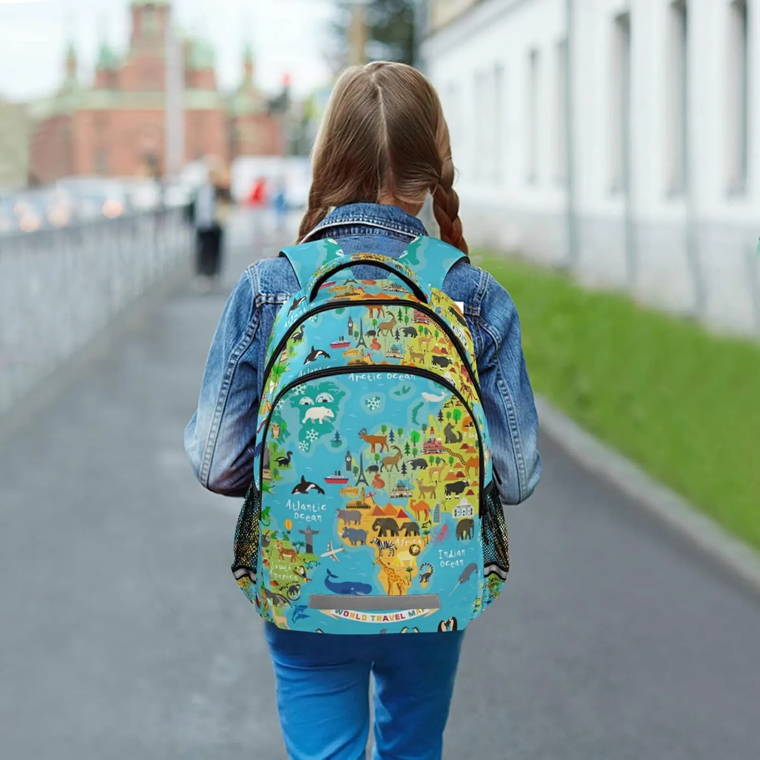 Animal Map America World for Children Kids Backpacks for Girls Boys Elementary School Bag Kids Bookbag Personalized Laptop Travel Daypack Students Rucksack