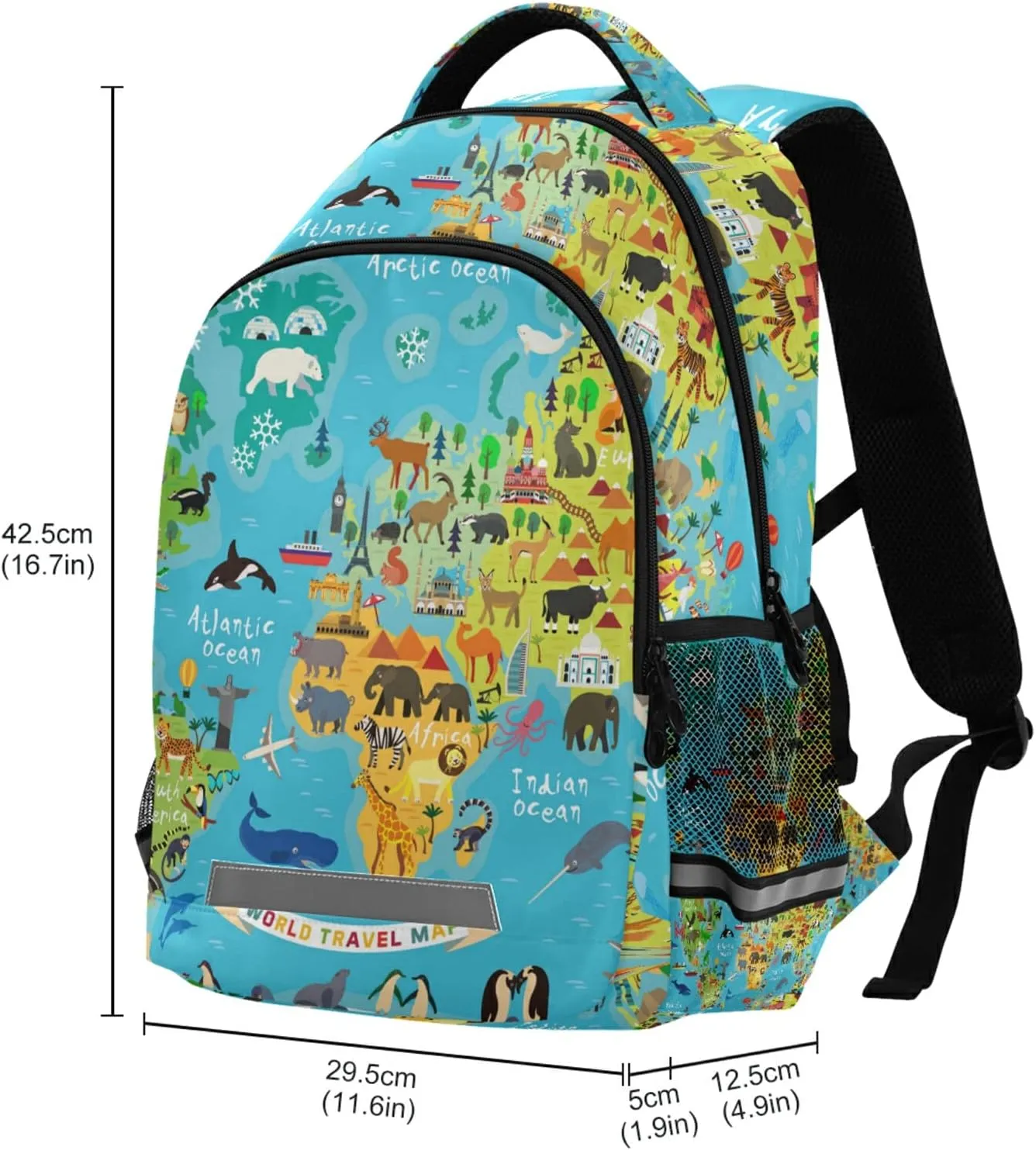 Animal Map America World for Children Kids Backpacks for Girls Boys Elementary School Bag Kids Bookbag Personalized Laptop Travel Daypack Students Rucksack