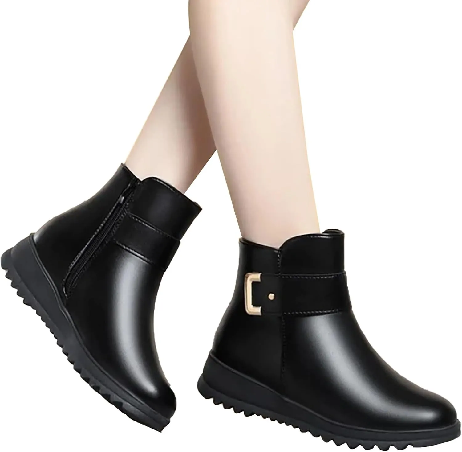 Ankle Boots for Women Waterproof Leahter Warm Fur Lined Snow Boots Lace Up Zipper Lightweight Comfort Winter Booties