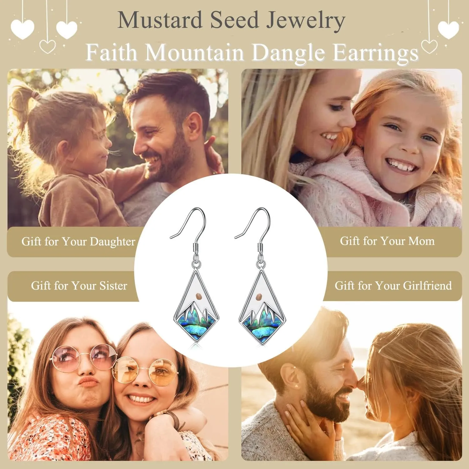AOBOCO Mustard Seed Earrings for Women Sterling Silver Mountain Dangle Earrings Christian Mustard Seed Jewelry Mothers Day Birthday Gifts for Mom
