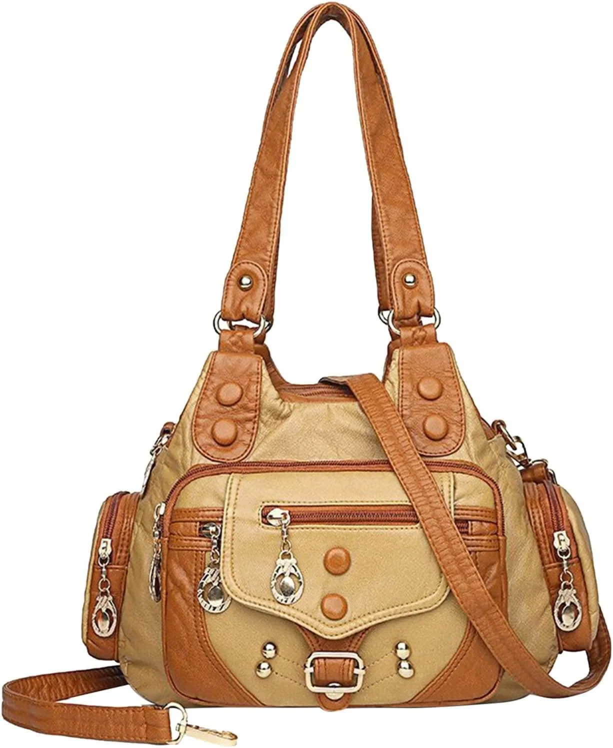 Athletic Crossbody Bags for Women Retro Studded Crossbody Bags Small Shoulder Purses Lightweight Carry on Bag(Beige)