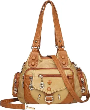 Athletic Crossbody Bags for Women Retro Studded Crossbody Bags Small Shoulder Purses Lightweight Carry on Bag(Beige)