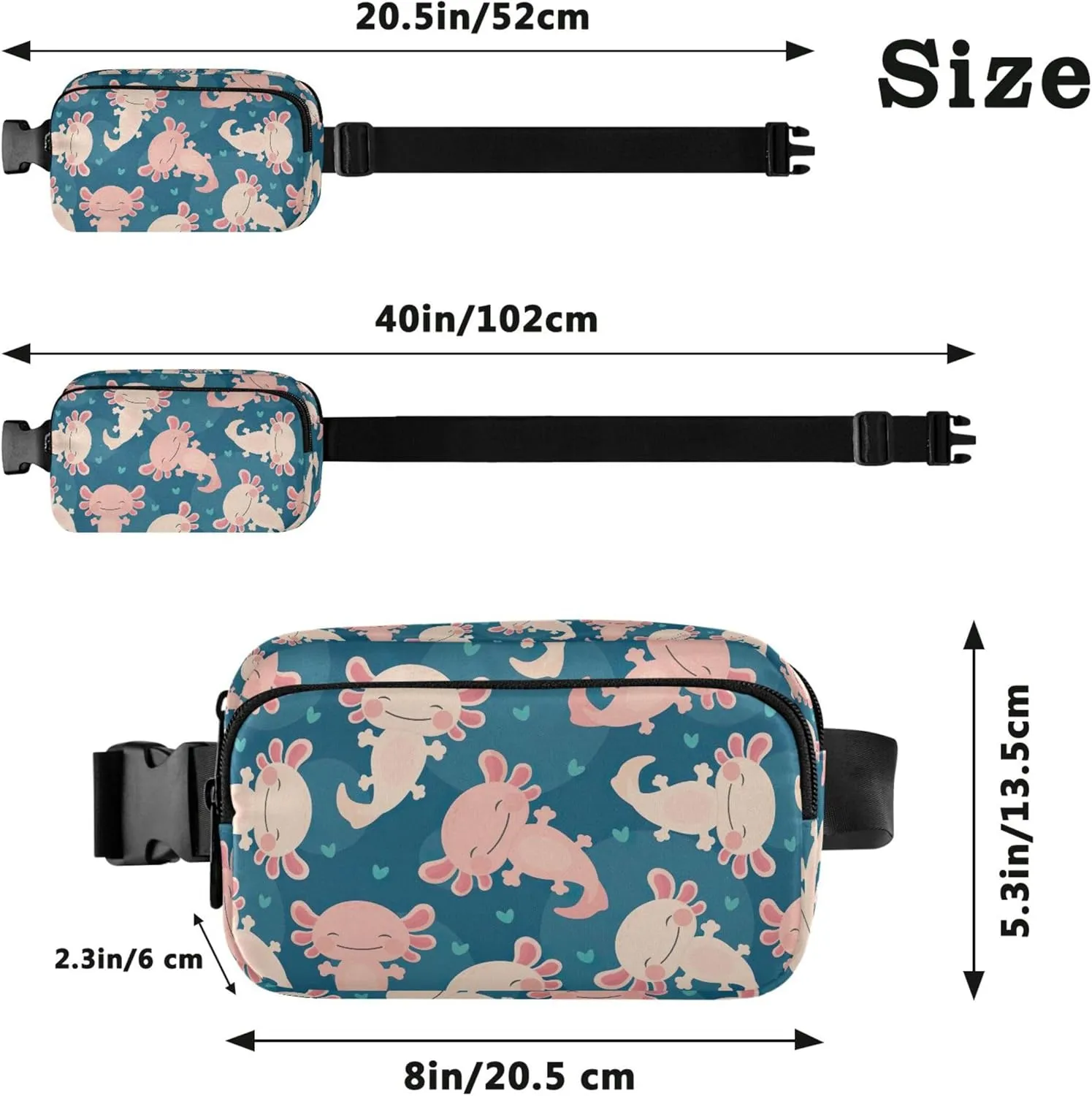 Axolotl Kawaii Amphibian Women Fanny Packs Waterproof Belt Bag Hip Pouch Cute Crossbody Waist Pack
