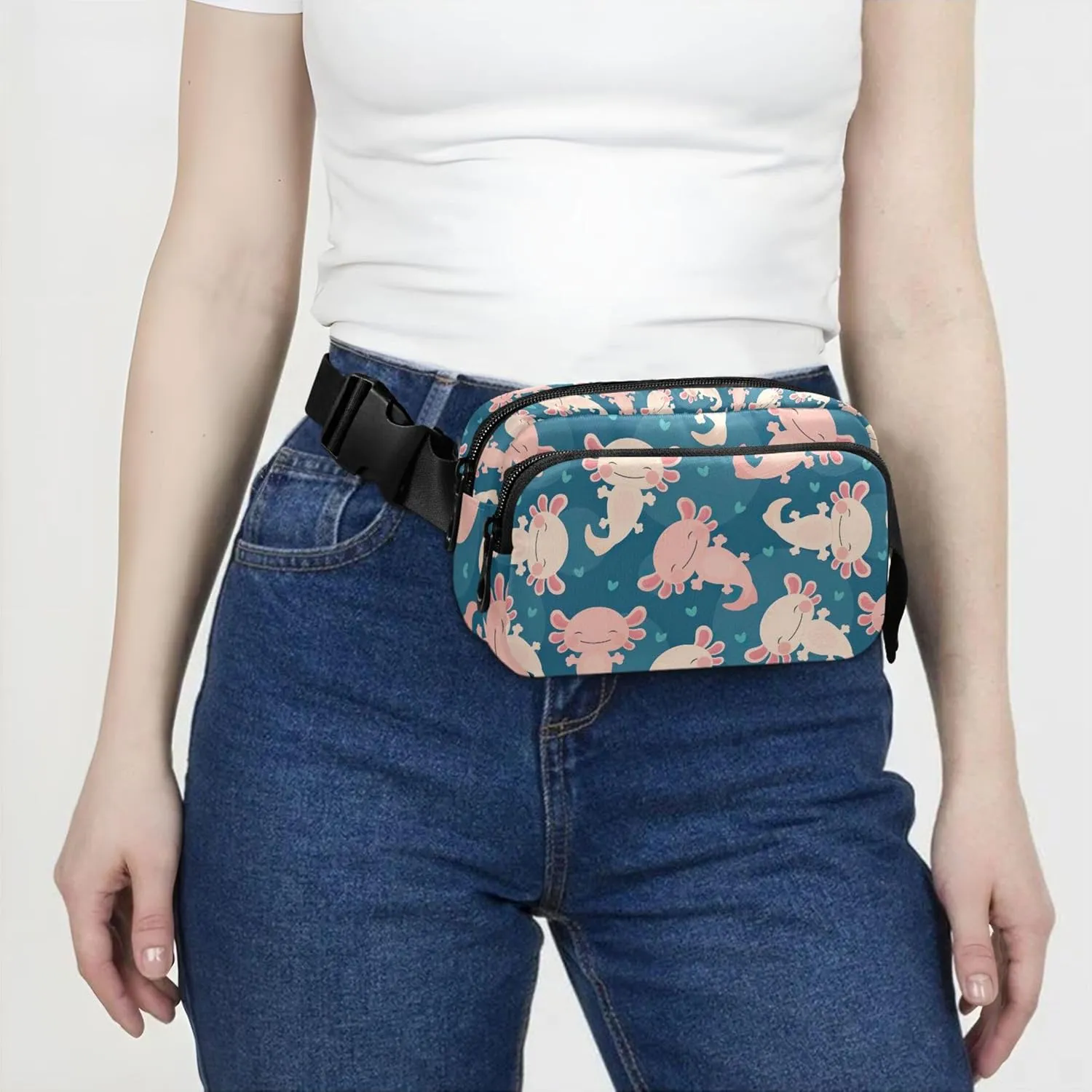 Axolotl Kawaii Amphibian Women Fanny Packs Waterproof Belt Bag Hip Pouch Cute Crossbody Waist Pack
