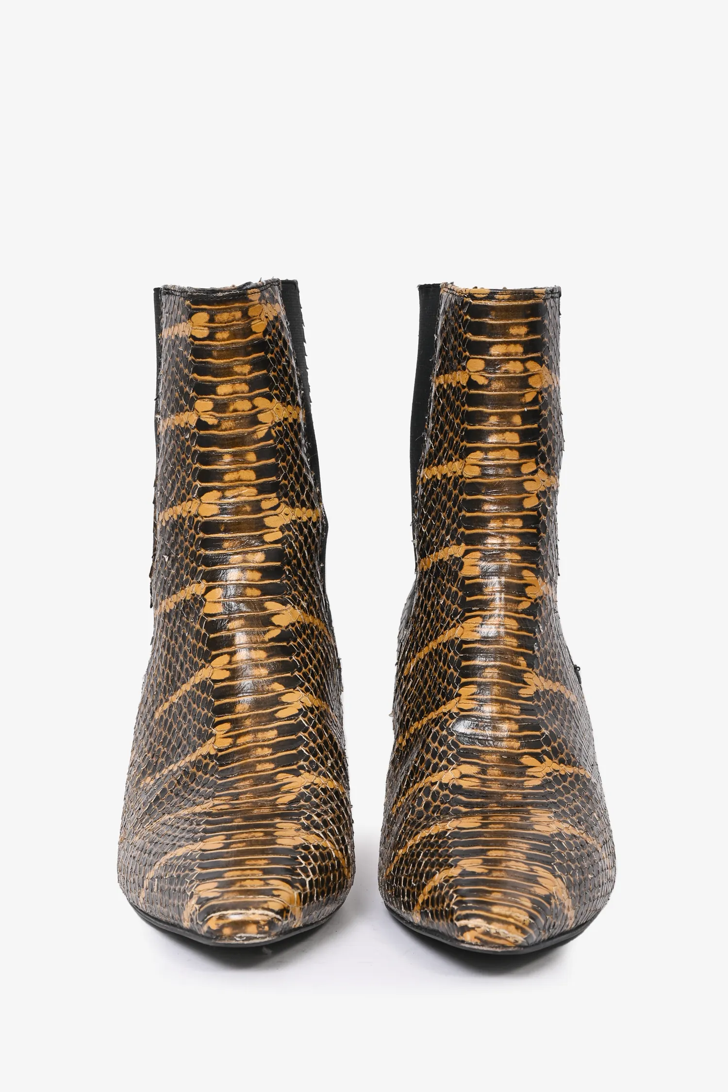 Ayede Yellow/Black Leather Embossed Heeled Chelsea Boots Size 40