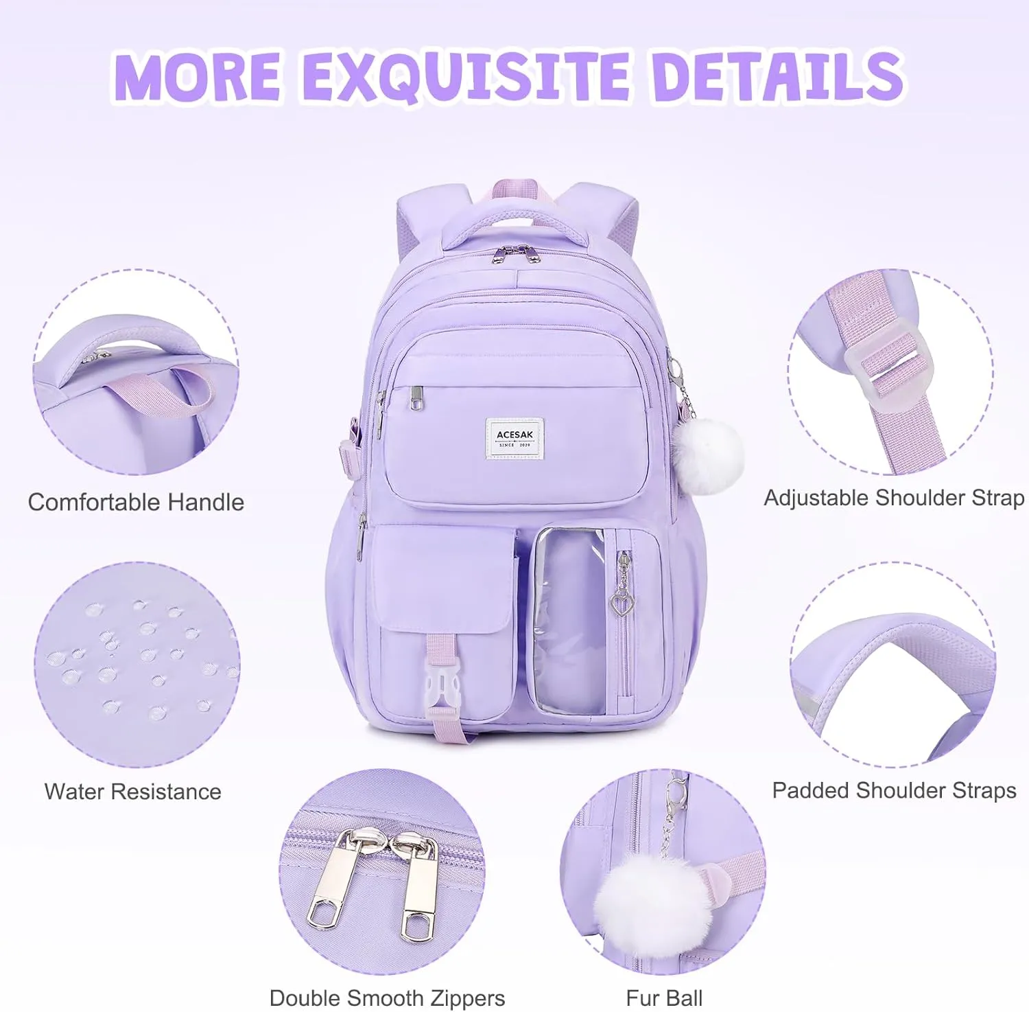 Backpack for Girls - Girls Backpack with Lunch Bag & Pencil Pouch for Teen Girls Kids Laptop Backpack for Women, Elementary Middle High School Bookbag Travel Daypack (Purple)
