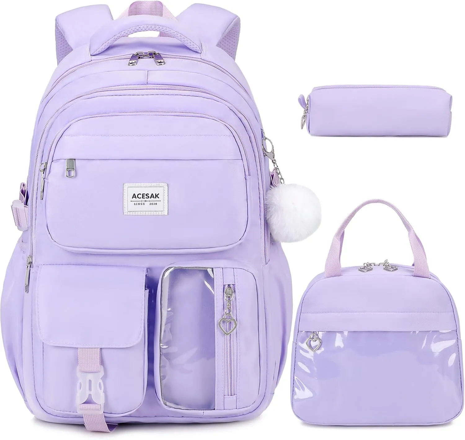 Backpack for Girls - Girls Backpack with Lunch Bag & Pencil Pouch for Teen Girls Kids Laptop Backpack for Women, Elementary Middle High School Bookbag Travel Daypack (Purple)