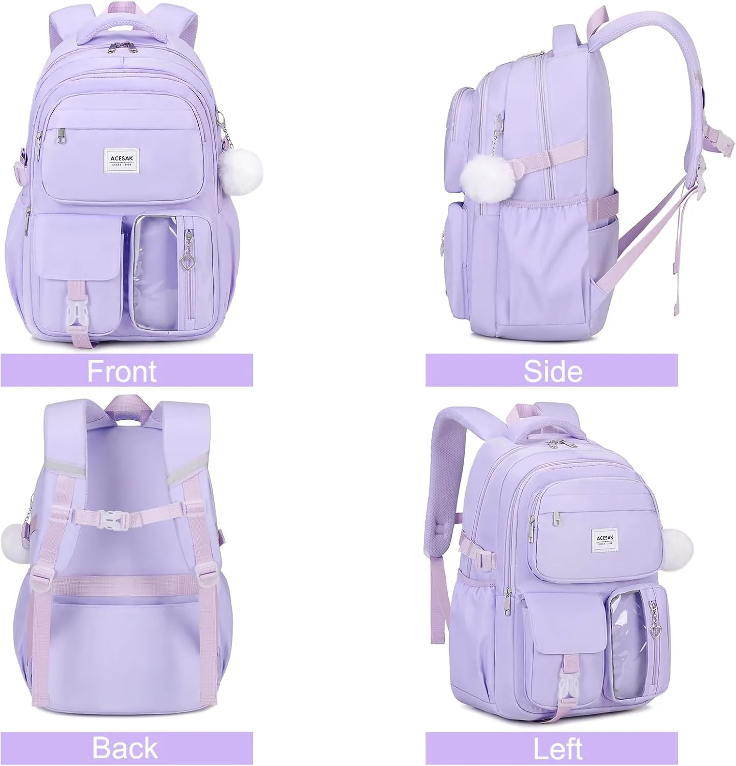 Backpack for Girls - Girls Backpack with Lunch Bag & Pencil Pouch for Teen Girls Kids Laptop Backpack for Women, Elementary Middle High School Bookbag Travel Daypack (Purple)