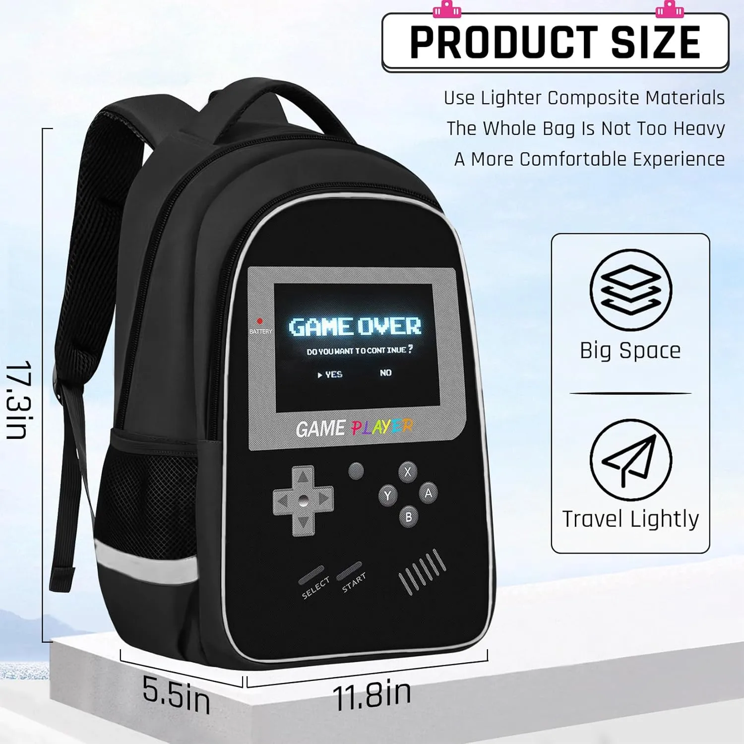 Backpack for School Boys,Gamer Boys Backpack for Elementary Middle School,Student Bookbag for Ages 6-18 Kids Children Teens,17 Video Game Bookbag Travel Back Pack
