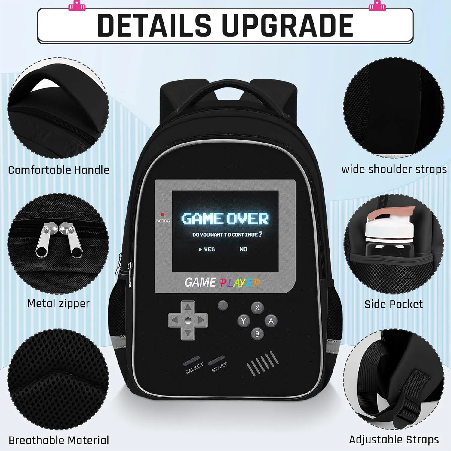 Backpack for School Boys,Gamer Boys Backpack for Elementary Middle School,Student Bookbag for Ages 6-18 Kids Children Teens,17 Video Game Bookbag Travel Back Pack