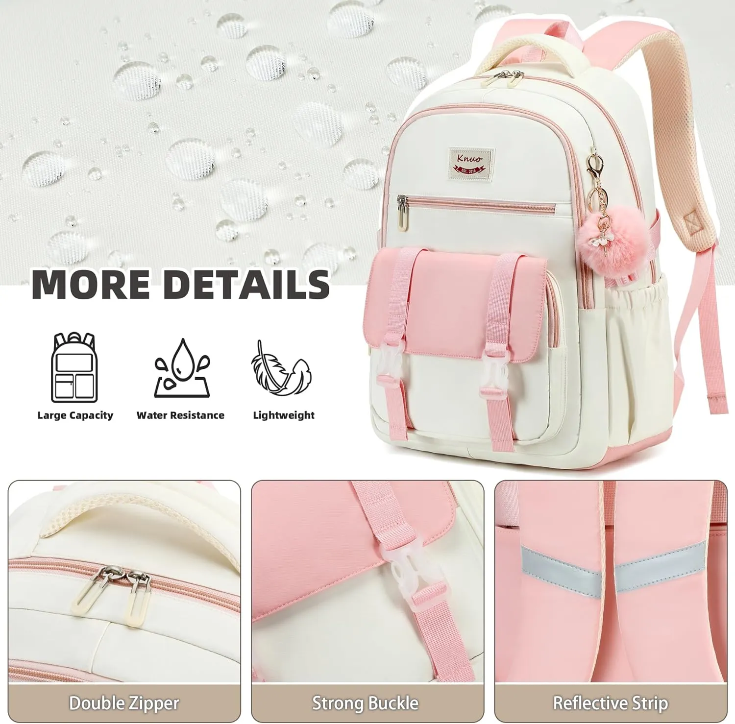 Backpacks for Girls,Laptop Bags for Women Men,3pcs Backpack with Lunch Bag Pencil Pouch Case for Teens Girl Kids Bookbag Elementary Middle School College Back Packs Student Daypack Pink Set