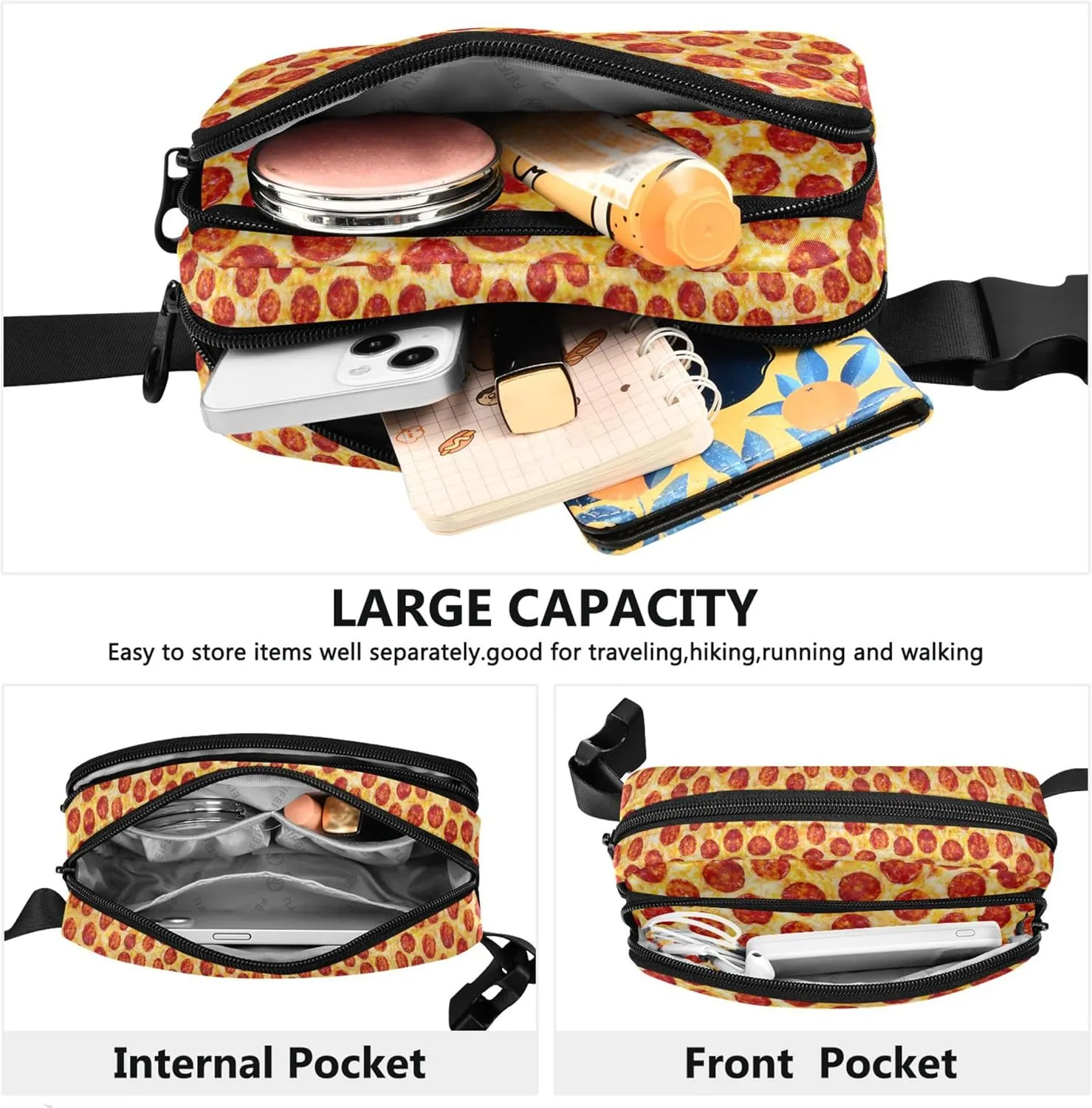 Bacon Food Print Waterproof Women Fanny Packs Hip Pouch Belt Bag Trendy Waist Purse for Women