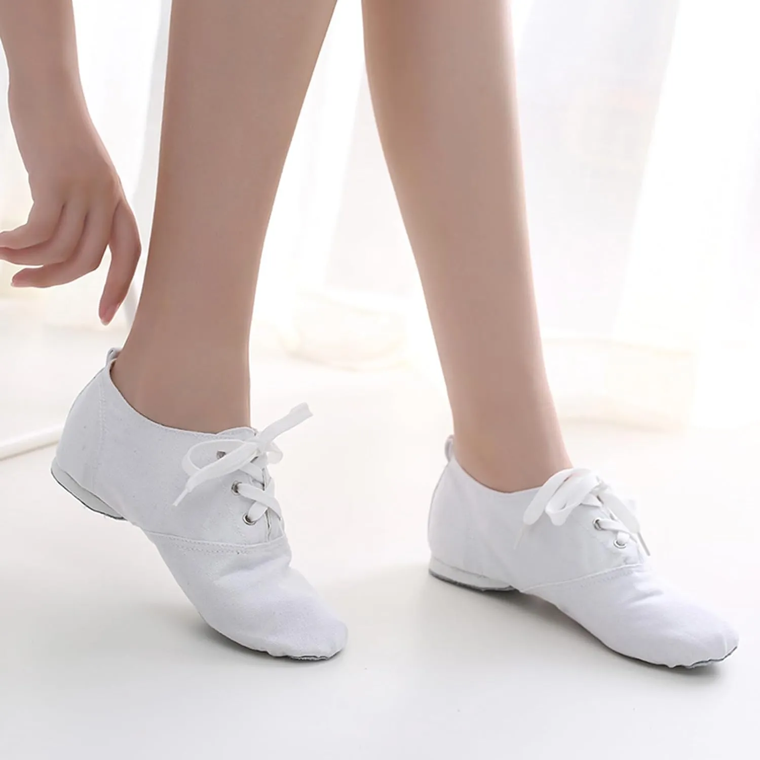 Ballet Fitness Canvas Shoes, Women's Jazz Dance Shoes Lace-up, Suitable for Exercise/Dance/Body Shape